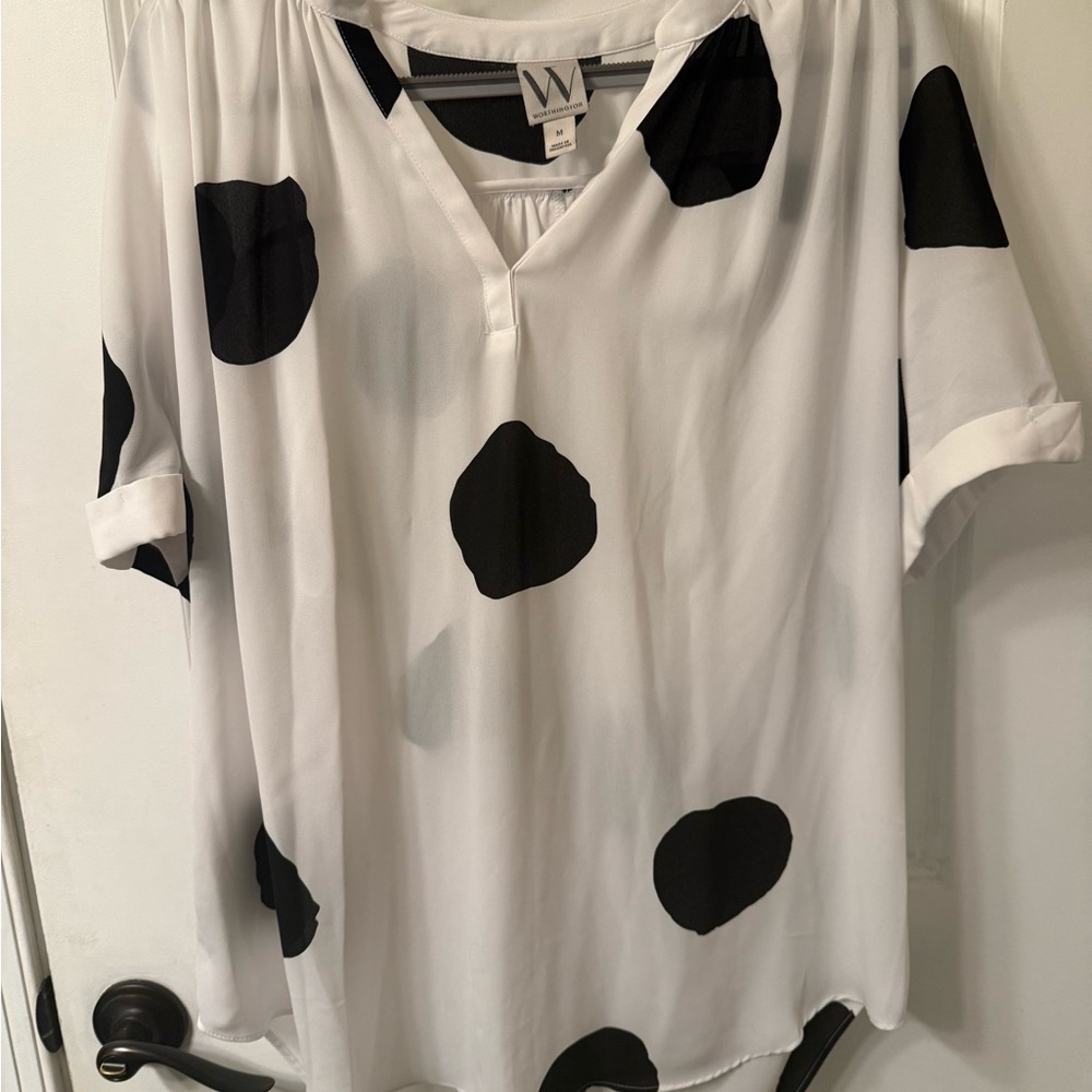 Worthington White and Black Polka Dot Women's Top Blouse